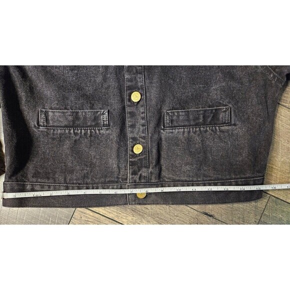 Liz Claiborne Vintage Lizwear Black Denim Jacket Pearls Japanese Flowers - Picture 12 of 14